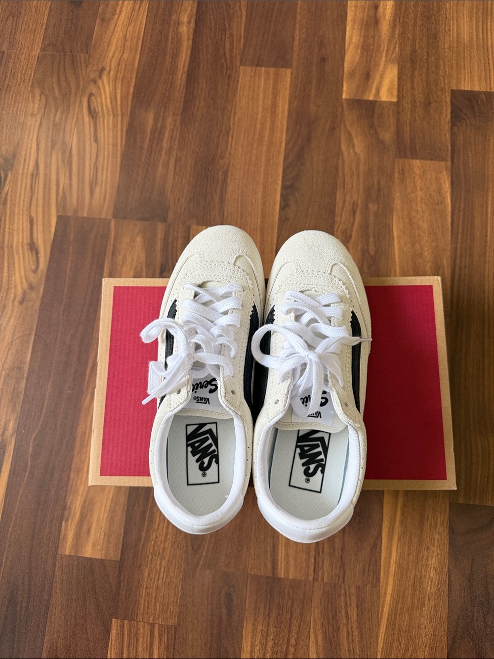 Vans White Sneakers with Black Side Stripe